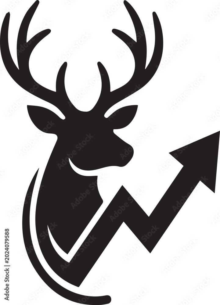 Deer head icon, growth chart graph, business success symbol, black ...