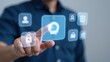 © CrazyJuke - Digital Identity Verification: A close-up shot captures a person's finger interacting with a glowing digital interface, highlighting virtual user profiles and security lock icons.