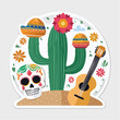 © aftika - Mexican Fiesta Elements: Cactus, Skull, Guitar, and Sombrero
