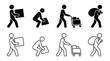 © PixelAura_Studio - Set of delivery icons, people carrying boxes and packages, courier with trolley, man with sack on shoulder, vector illustration