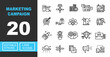 © Catostd - Marketing Campaign line icon set. Exclusive Marketing Campaign line icon collection. Containing analytics, trophy, budget, website, blueprint, target, gift, audience, billboard. Editable stroke.