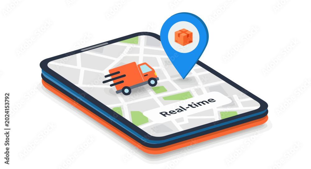 Real-time delivery tracking on a smartphone with a map and truck icon ...