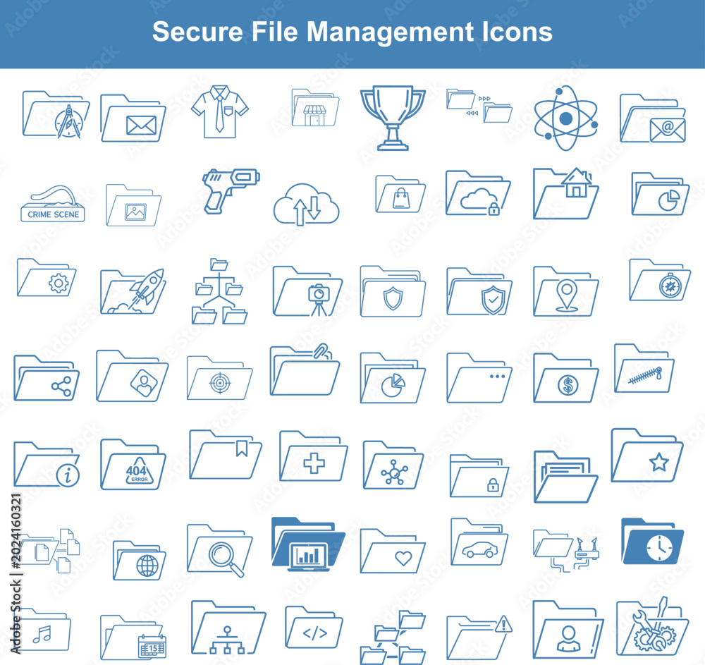 Professional secure file management icons featuring various digital ...