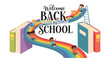 © Mst - Welcome Back to School Fun: Children joyfully slide down rainbow ramps and book slides, celebrating the start of a new school year with laughter and excitement.
