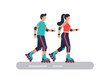 © Konan - Skating couple exercising outdoor in sporty attire