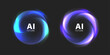 © Elizabeth Bryss - Futuristic glowing neon rings with fluid gradient shapes on dark background. AI technology concept, abstract circular frames, digital interface elements, sci-fi design composition.