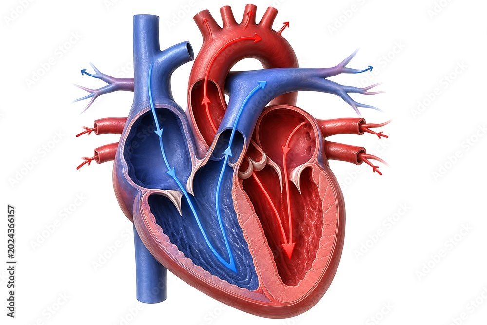 Human heart anatomy cross section diagram showing blood flow structure ...
