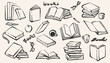 © mr_bachinsky - Hand drawn doodle book set. Sketch vector illustration of books in ink minimalistic style for wall art, poster or placard. Hand drawn vector illustration.