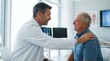 © fernando - A compassionate oncologist delivering good news to a relieved senior cancer patient in a consultation room.