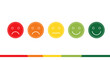 © sena - Five colorful circular emoticon faces showing a row of different expressions and moods.