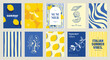 © babeer - summer party  poster decorate with lemon, leaves, lobster, wine, cheese, tomato, crab, shell in line art. Design for card, greeting card, cover, poster.