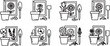 © mahafuza - Set of eight flower plant vase illustrations vector Vector