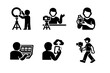 © IJ-studio - Content creation and video blogging icons set depicting vlogging, filming, uploading, and editing processes for social media