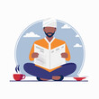 © tama - Man reading newspaper and drinking coffee