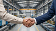 © Someone Cooked Here - indian factory owner and finance officer handshake for industrial loan manufacturing investment and business expansion concept