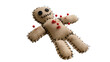© Niamh - Isolated spooky voodoo doll made from burlap fabric, black button eyes, pierced by red pins