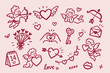 © Victoria - Valentines Day Cupid Hearts Set Red Doodle Sketch Vector