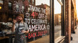 © Aurora Aesthetics - fourth of july 4 independence day hipster coffee shop window chalk taking off celebrate america window text taking the 4 off to celebrate america back july 5 for hipster cafe small business marketing