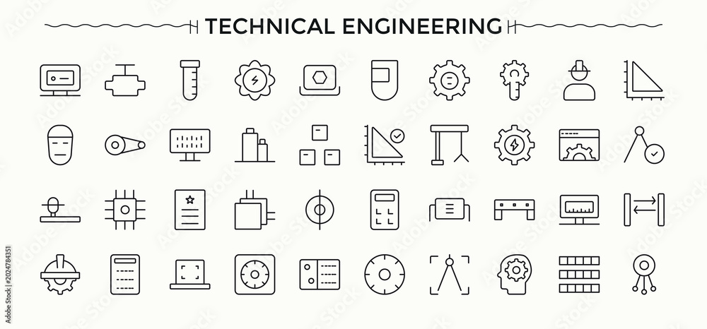 Technical Context Icon Technical Overview icon set. Cooperation modern thin line style icons ...