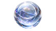 © Momo - Luminous crystal sphere with iridescent internal reflections, glowing glass orb on white background, ethereal magic ball with blue and purple light