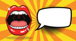 © ErianJendra - Pop Art Open Mouth with Speech Bubble on Comic Background.