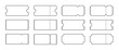 © IT park - Blank ticket template set with dotted perforation and stub design. Empty coupon and voucher outline collection for event and admission use. Clean vector shapes for cinema, lottery and promotional them