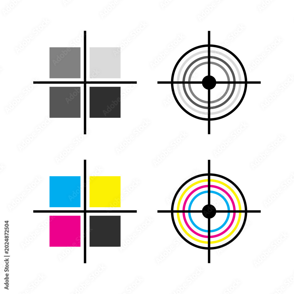 CMYK Color Registration Marks and Calibration Swatches with Grayscale ...