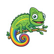 ©  Designer Kim - Cute chameleon with rainbow tail on branch vector illustration
