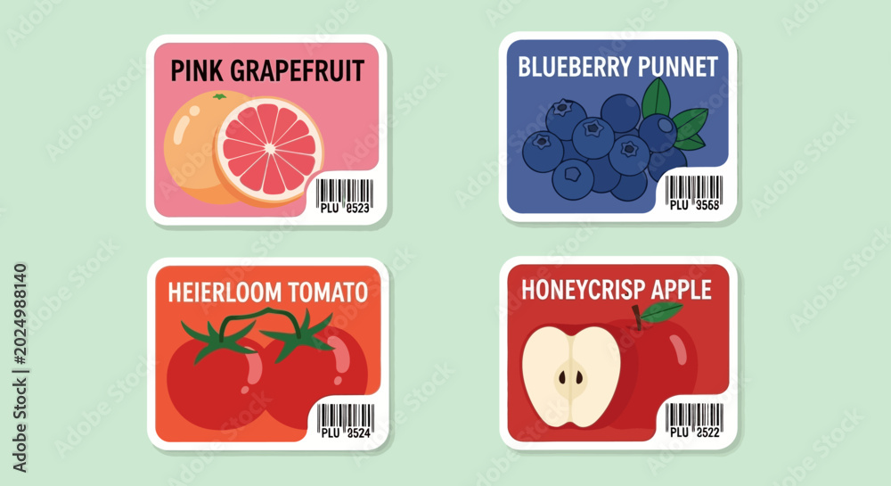 Produce Labels Guide produce labels for fruit and vegetables with plu codes on a light green ...