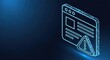 © Moon Guy - Glowing blue neon browser window displaying a security alert symbol against a dark digital background