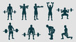 © ArtGrid - Various Fitness Exercises Silhouettes with Weights on Light Background