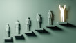© hamad - Glowing successful human figure standing on the top step of a ladder representing professional growth and leadership in this image