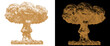© Stocker BD - Vintage nuclear explosion mushroom cloud, sepia atomic bomb blast on white and black backgrounds, historical war destruction and power concept
