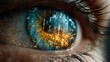 © Nicat - Futuristic city reflected in a human eye, ultra-detailed cyberpunk glow