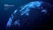 © AntonKhrupinArt - Globe network illustration. Digital world global map tech blue background with glowing network lines showing worldwide connectivity and data transfer across. Vector technology illustration.