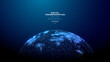 © AntonKhrupinArt - Advanced tech illustration of planet Earth with a glowing global network, digital map, AI systems that connect the world through intelligent data and futuristic background design. Vector illustration.