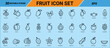 © Bellal Icon Studio - Fruit line art icons set, mango, strawberry, pineapple, watermelon, pomegranate, papaya, avocado, pear, cranberry, starfruit, editable stroke, Vector EPS
