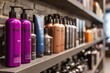© ProStockPhoto - Shelves hold various hair care products neatly arranged in a store that serves customers during the day