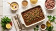 © l1gend - Kibbeh bil Sanieh Baked Dish on Plate – Lebanese Layered Meat Bulgur Tray