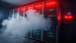 © purnama - Server room encountering operational malfunction with smoke emerging from the racks presenting