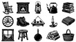 © Muamanah - Cozy Home and Rustic Lifestyle Objects Collection in Vintage Engraving Style Black and White Art