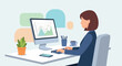 © Aqil Art - A female professional sits at an office desk, analyzing financial data on a computer screen with coffee and a plant nearby.