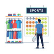 © Romli - Man choosing sports equipment in retail store, shopping concept