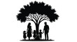 © fakhar - Family silhouette standing under a large tree represents the core values of unity and protection.
