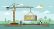 © ceo - Construction workers with crane lifting module.