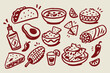 © Victoria - Mexican Food Set Red Doodle Sketch Vector