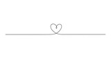Minimalist continuous one line drawing of a heart shape centered on a thin horizontal line symbolizing love and romance for web design and greeting cards with minimalist continuous valentine