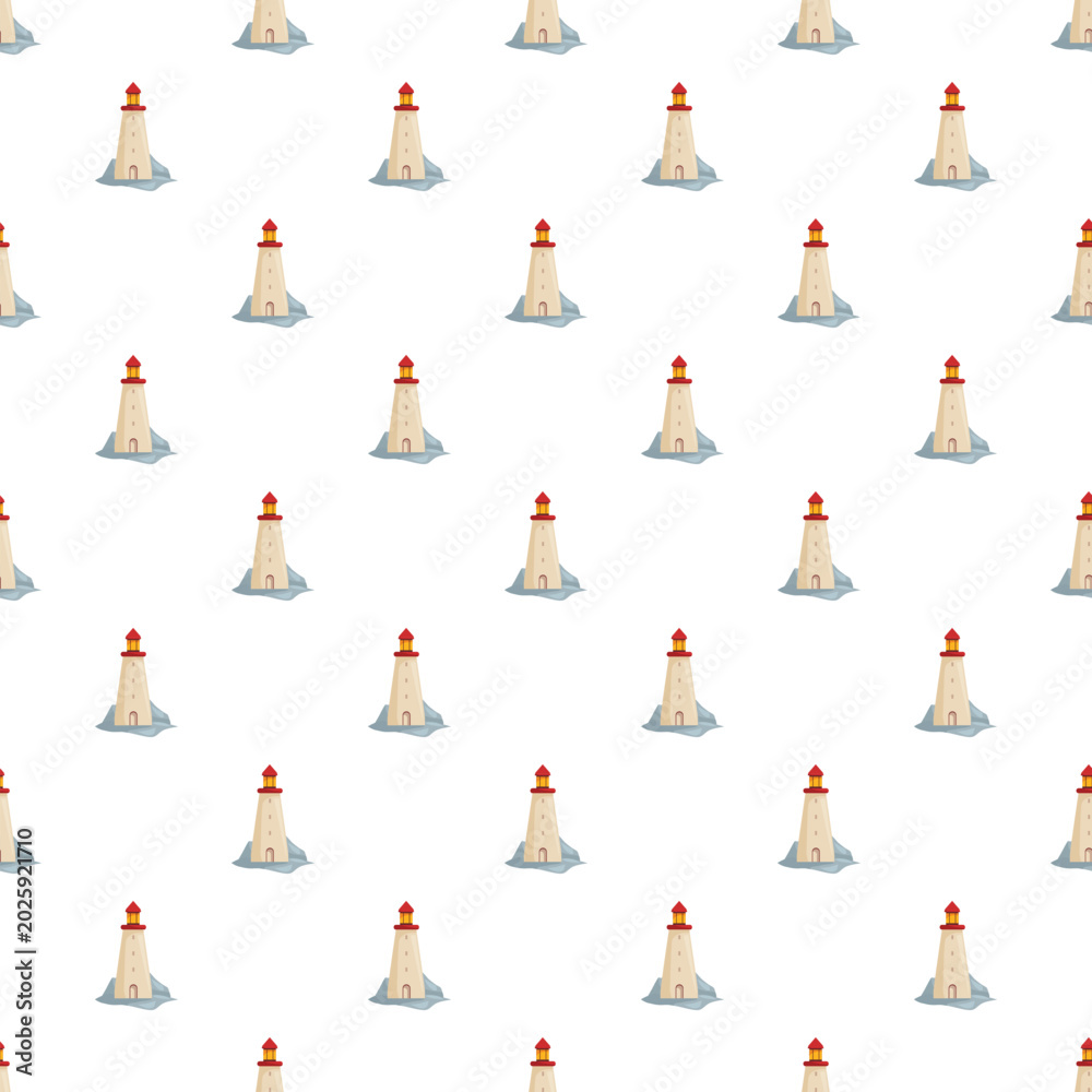 Lighthouse cartoon icons creating a repeating background pattern for ...