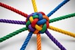 © Ai HUB - Colorful Ropes Tied Together in a Complex Knot Representing Unity and Teamwork.