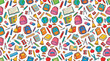 © Asad - Back to school seamless pattern vector, colorful school supplies doodle background, educational stationery and backpack repeating wallpaper for kids isolated on White Background
